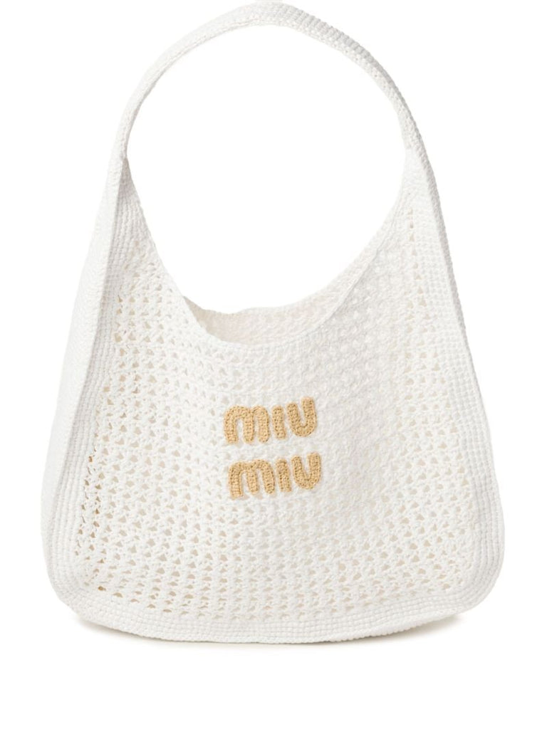 White Logo Crochet Tote Bag