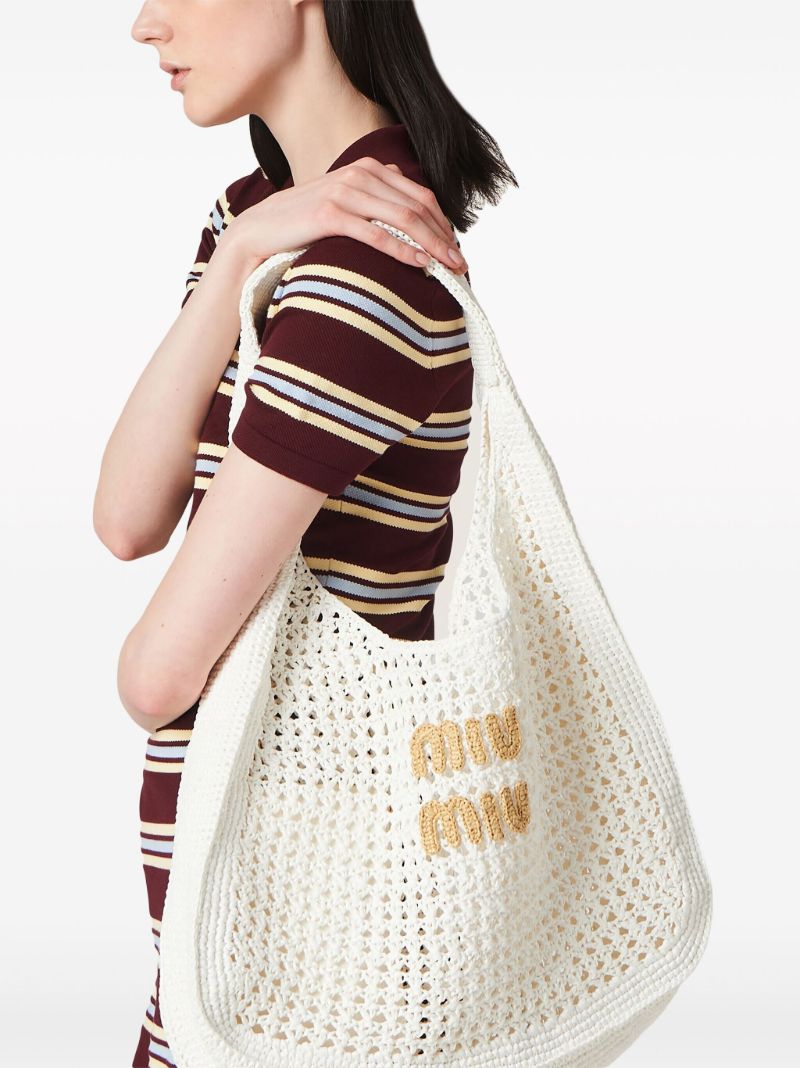 White Logo Crochet Tote Bag