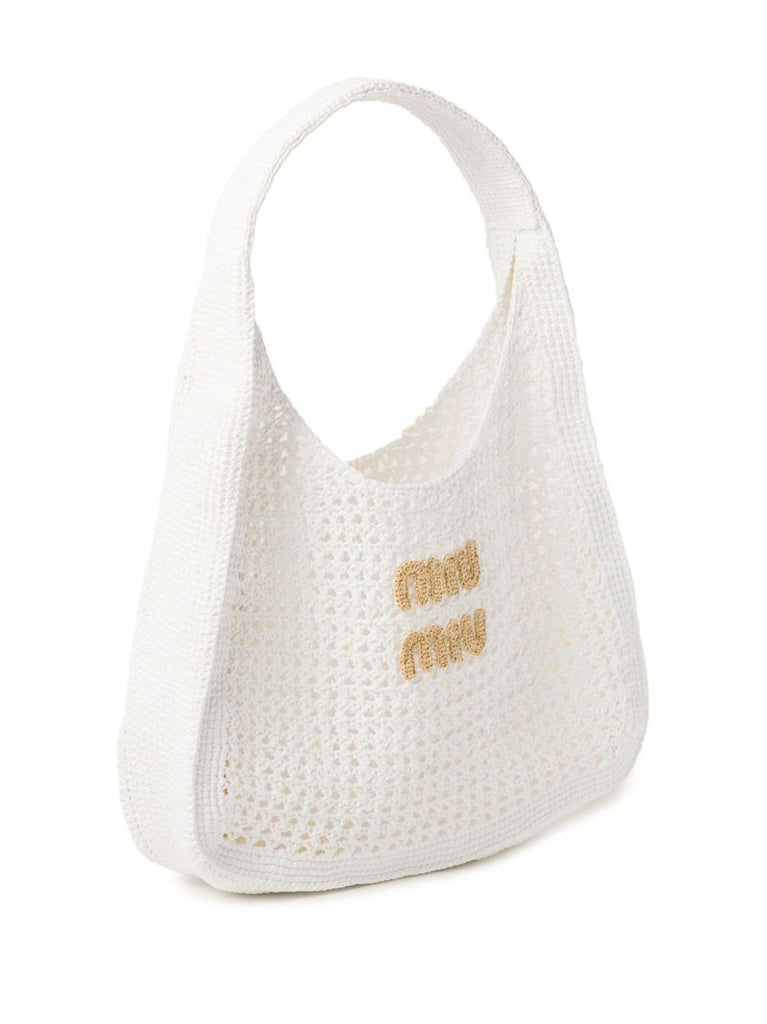 White Logo Crochet Tote Bag
