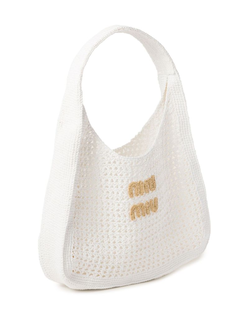 White Logo Crochet Tote Bag
