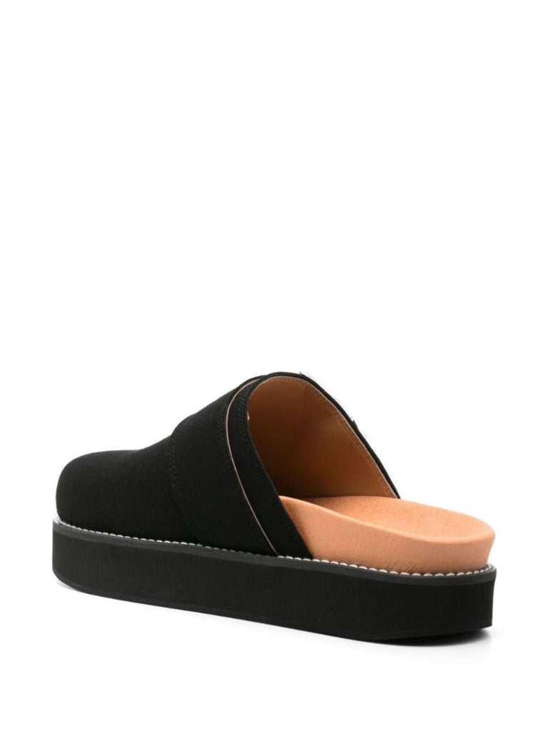Black Buckled Suede Mules