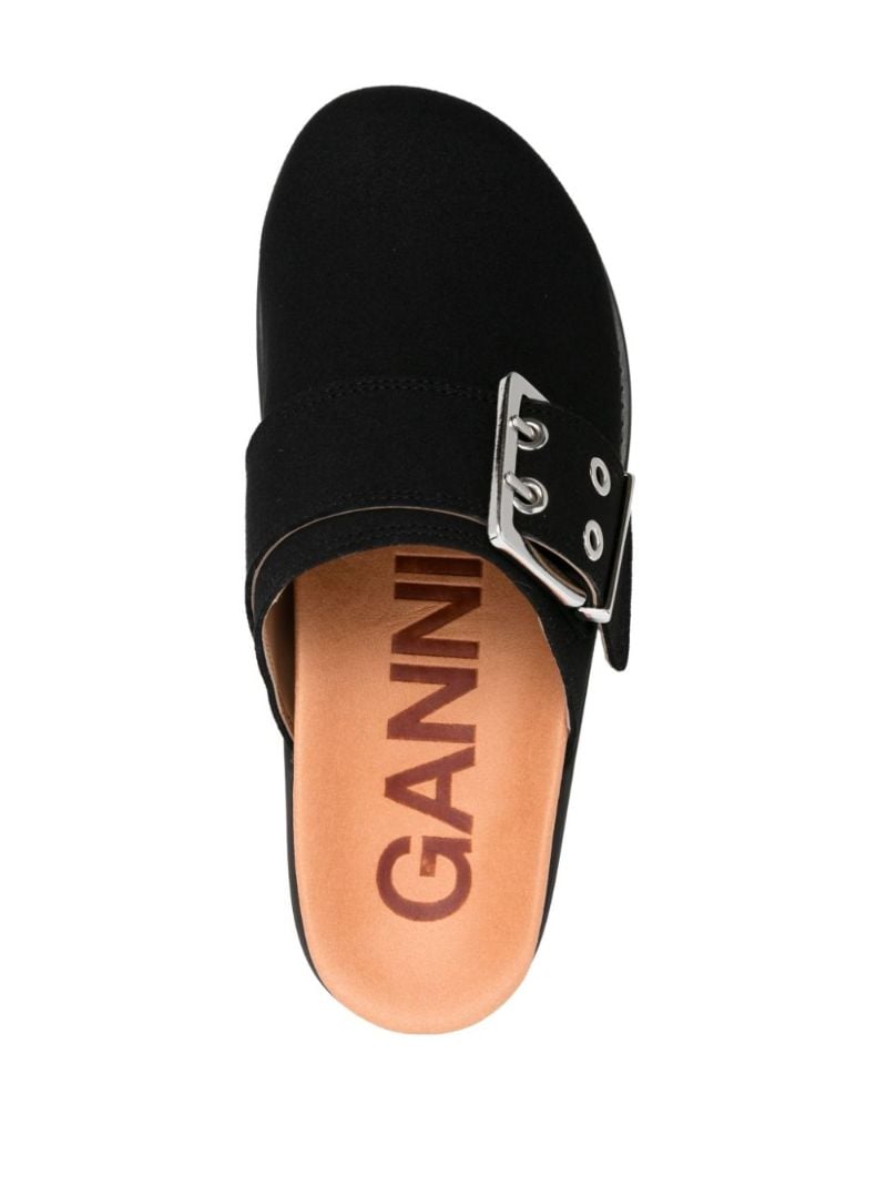 Black Buckled Suede Mules