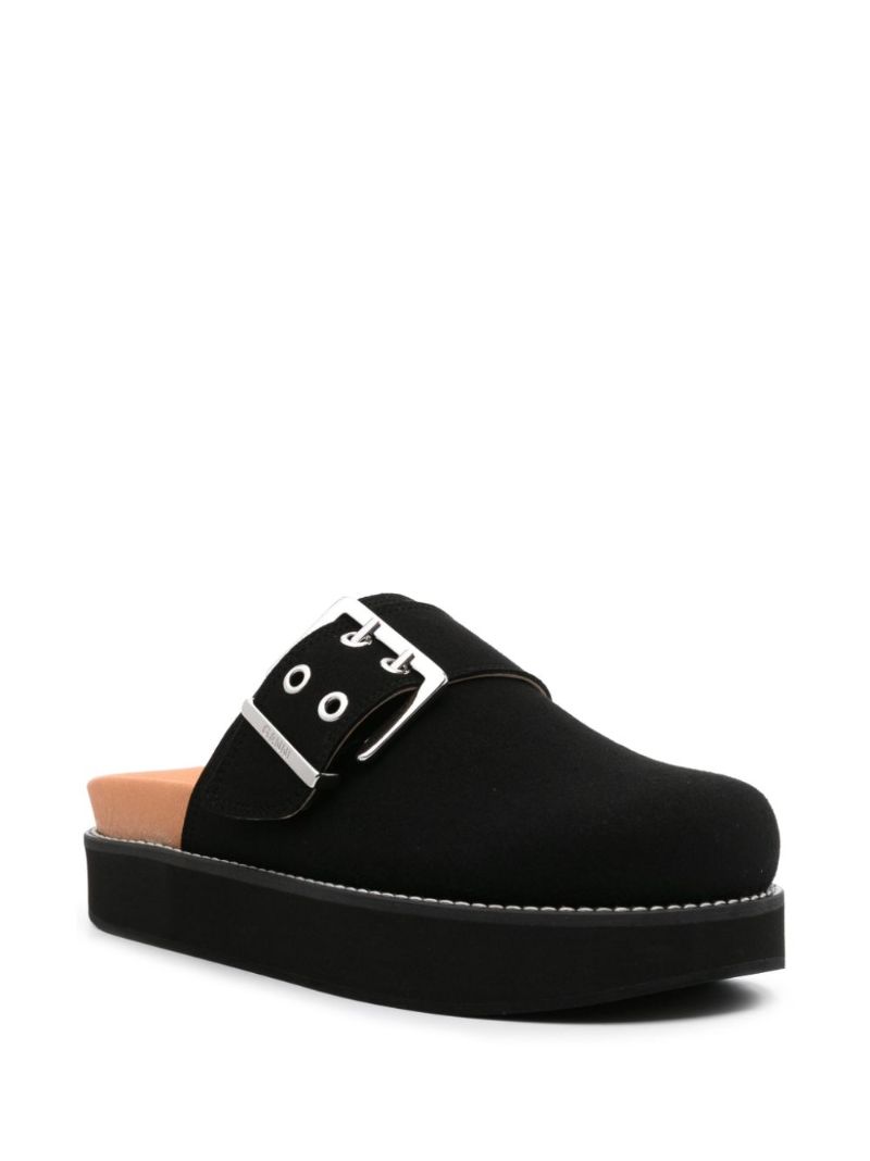 Black Buckled Suede Mules