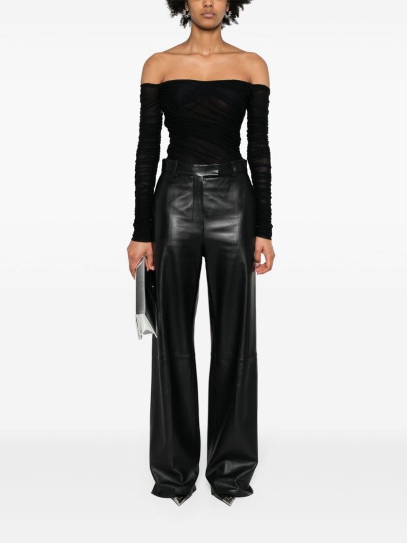 Black Semi-sheer Ruched Bodysuit