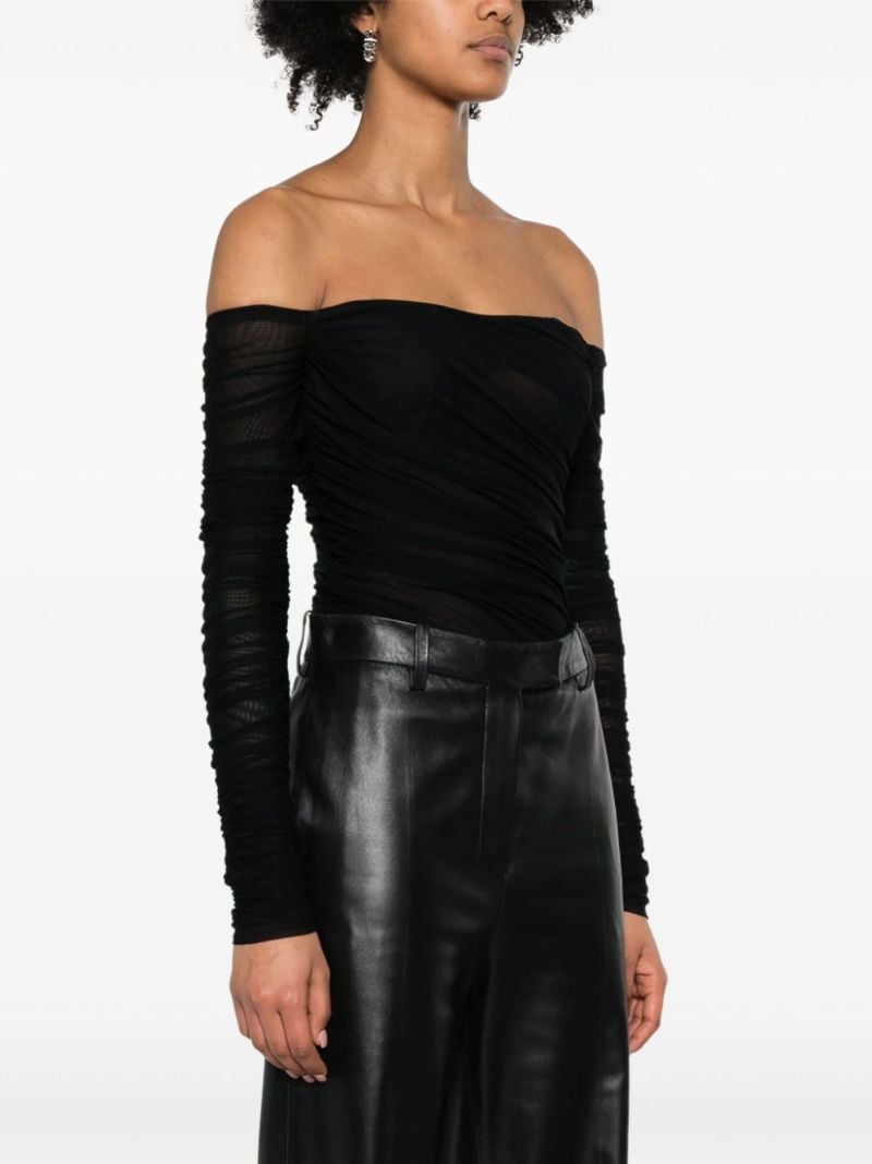 Black Semi-sheer Ruched Bodysuit