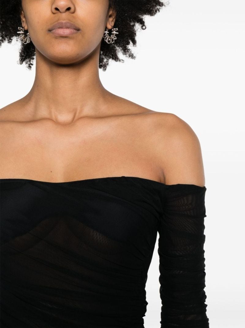 Black Semi-sheer Ruched Bodysuit