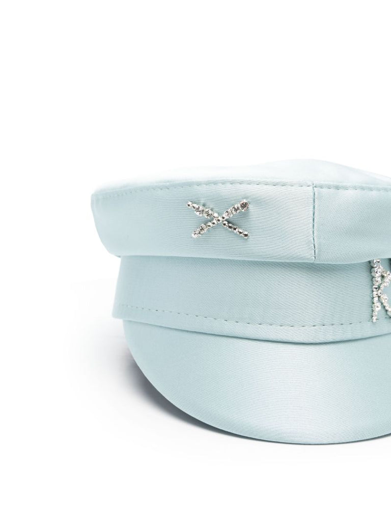 Blue Crystal Embellished Satin Hat