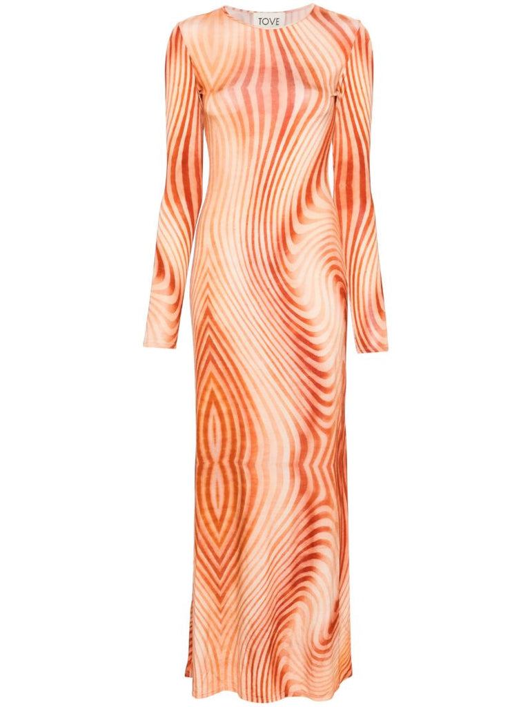 Orange Malloree Wave-print Dress