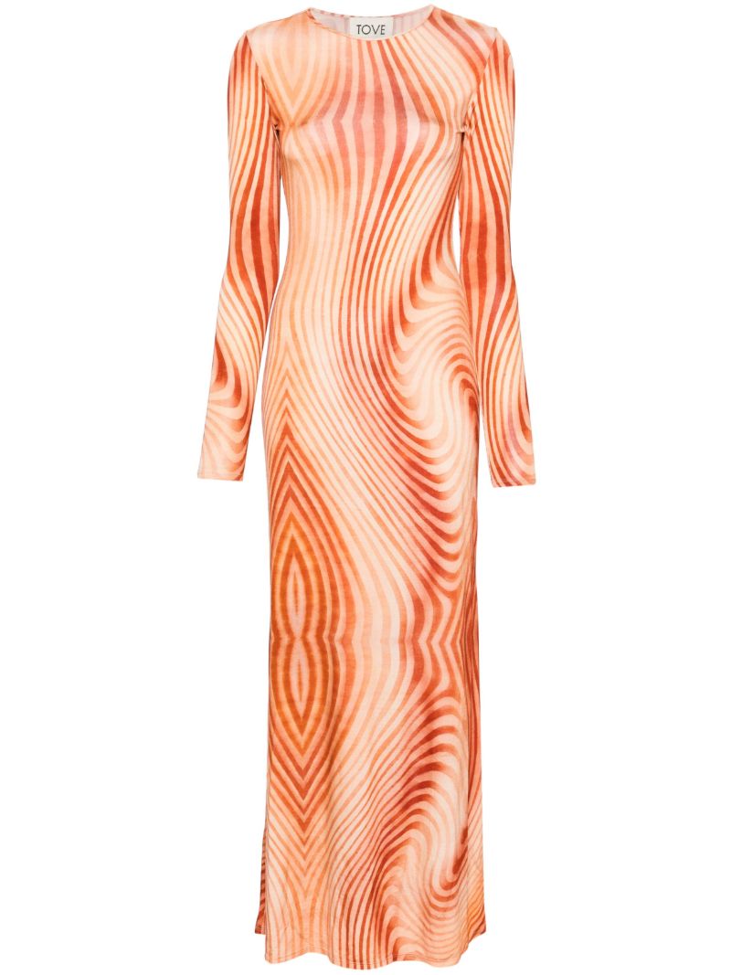 Orange Malloree Wave-print Dress
