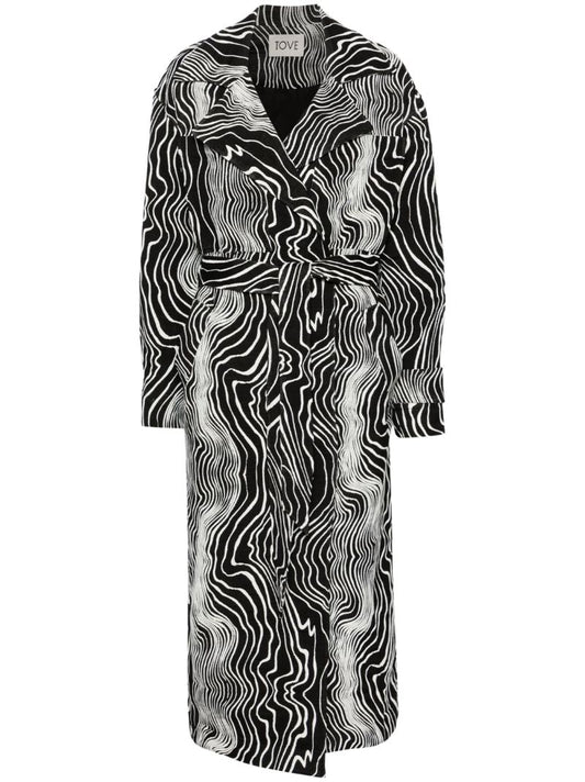 Black Faretta Wave-jacquard Coat