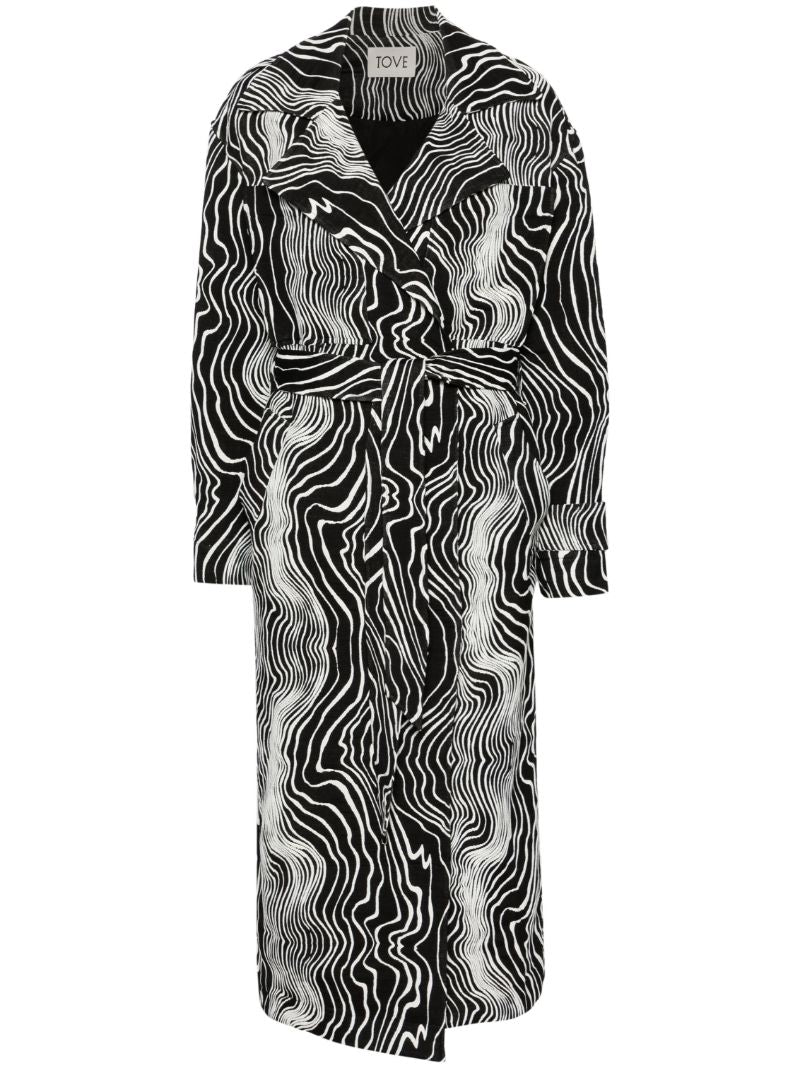 Black Faretta Wave-jacquard Coat