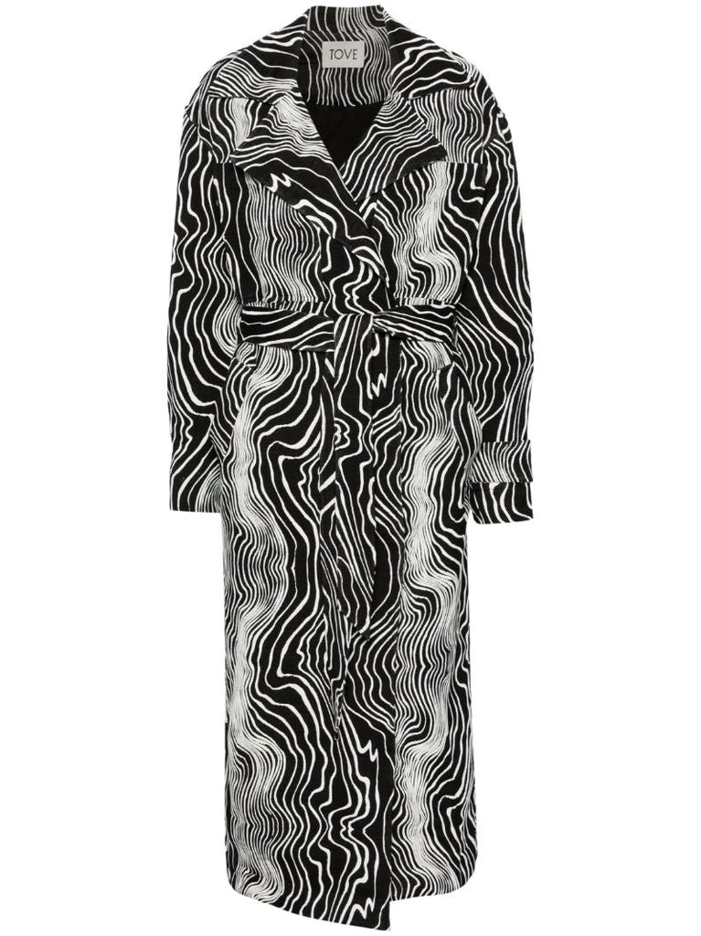 Black Faretta Wave-jacquard Coat