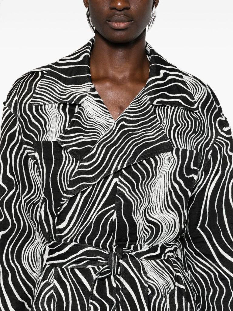 Black Faretta Wave-jacquard Coat