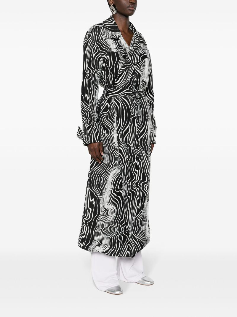 Black Faretta Wave-jacquard Coat