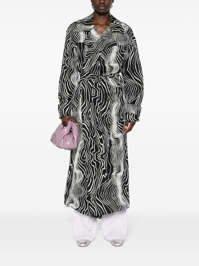 Black Faretta Wave-jacquard Coat