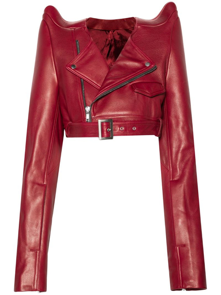 Black Tec Cropped Leather Biker Jacket