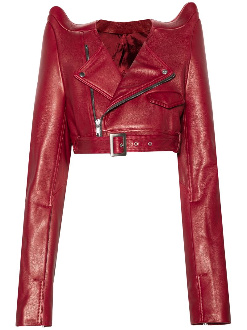 Black Tec Cropped Leather Biker Jacket
