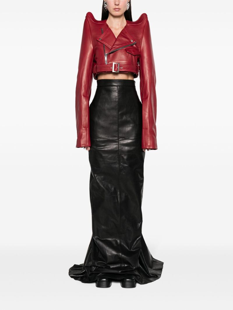 Black Tec Cropped Leather Biker Jacket