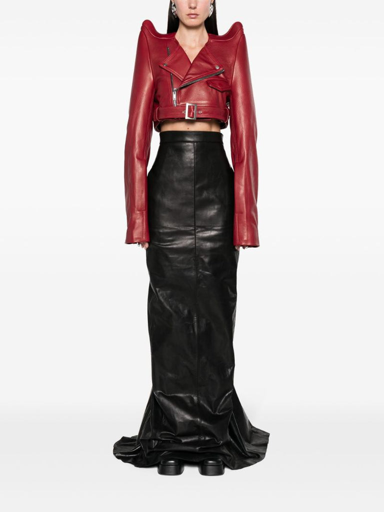 Black Tec Cropped Leather Biker Jacket