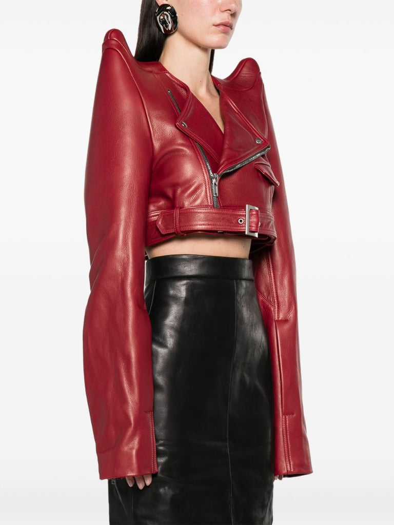 Black Tec Cropped Leather Biker Jacket