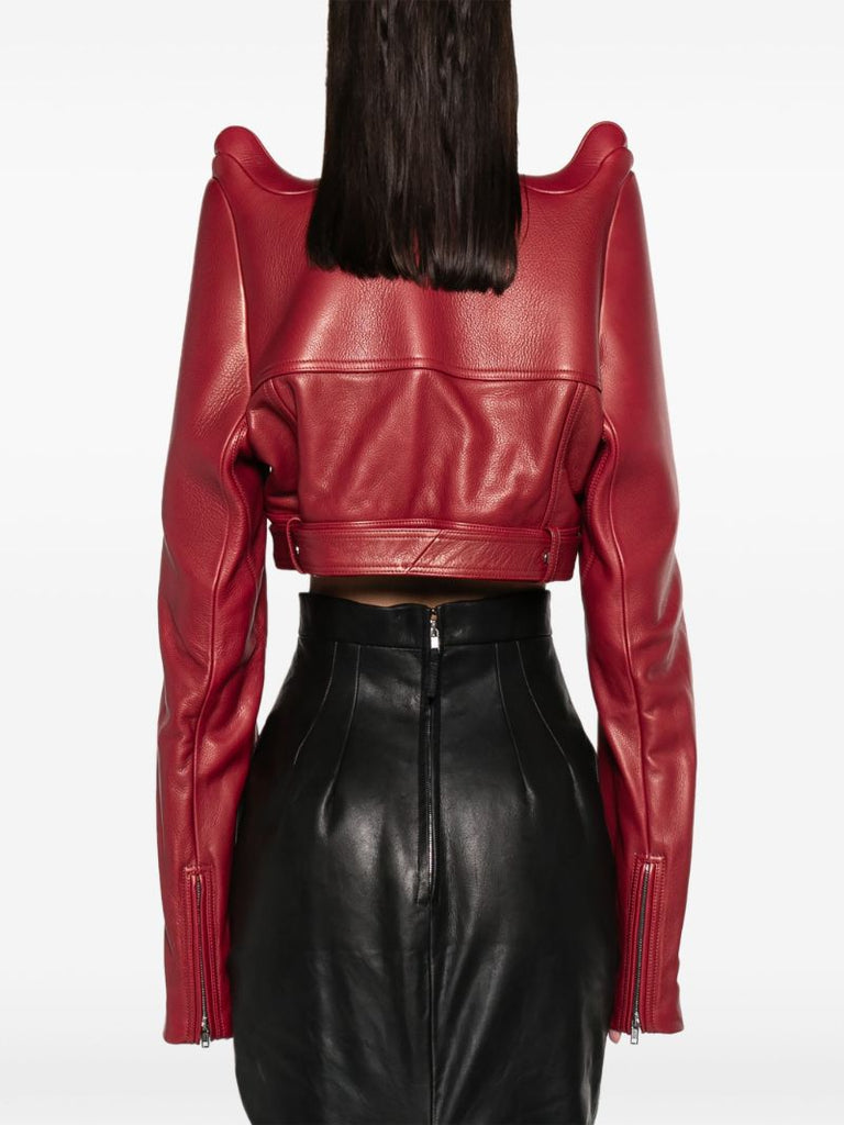 Black Tec Cropped Leather Biker Jacket