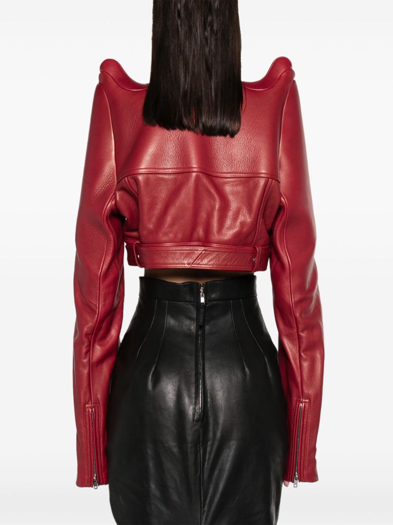 Black Tec Cropped Leather Biker Jacket