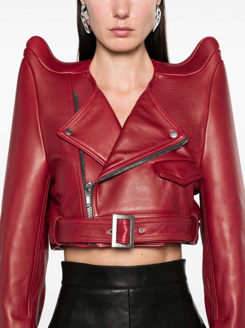 Black Tec Cropped Leather Biker Jacket