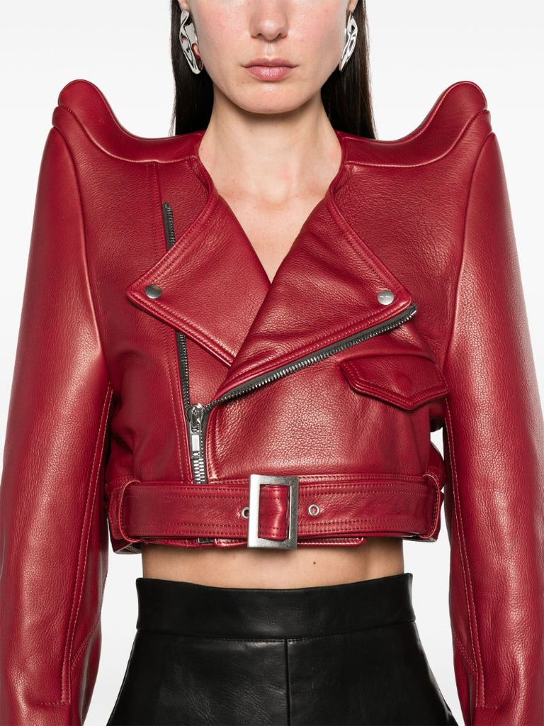 Black Tec Cropped Leather Biker Jacket