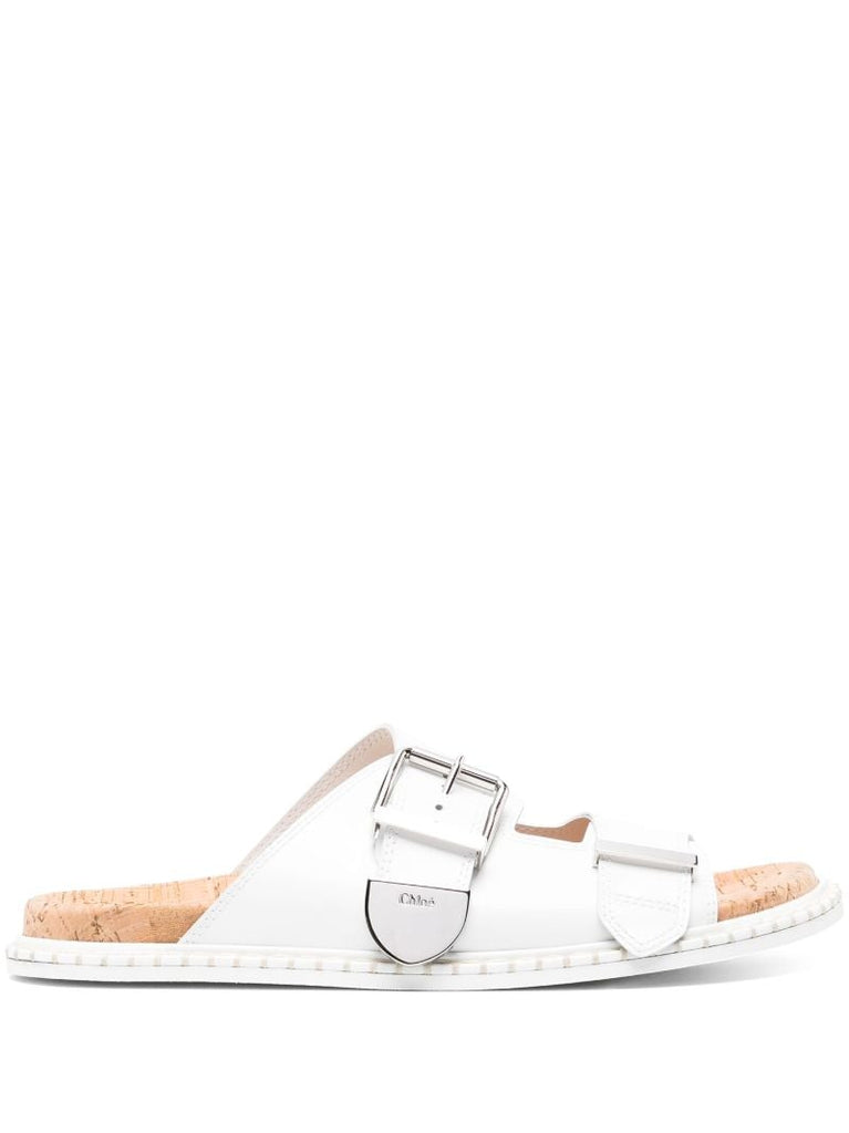 White Rebecca Buckle Slides
