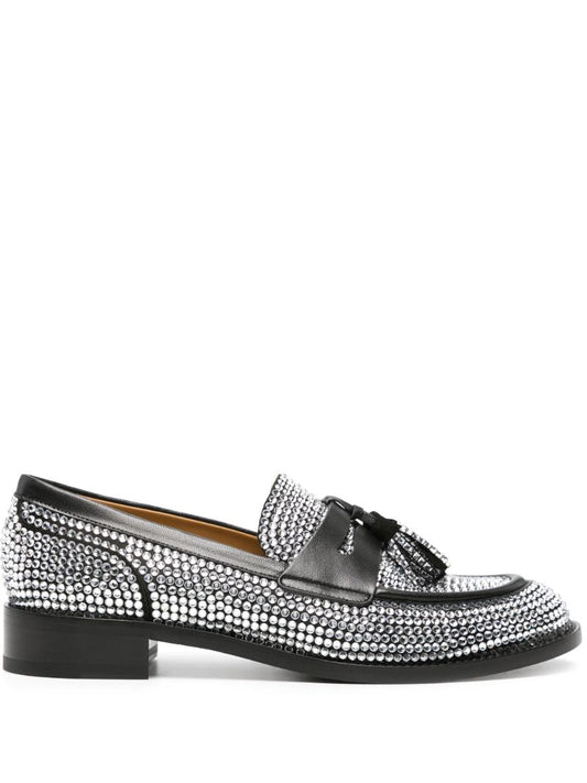 Black Embellished Leather Loafers