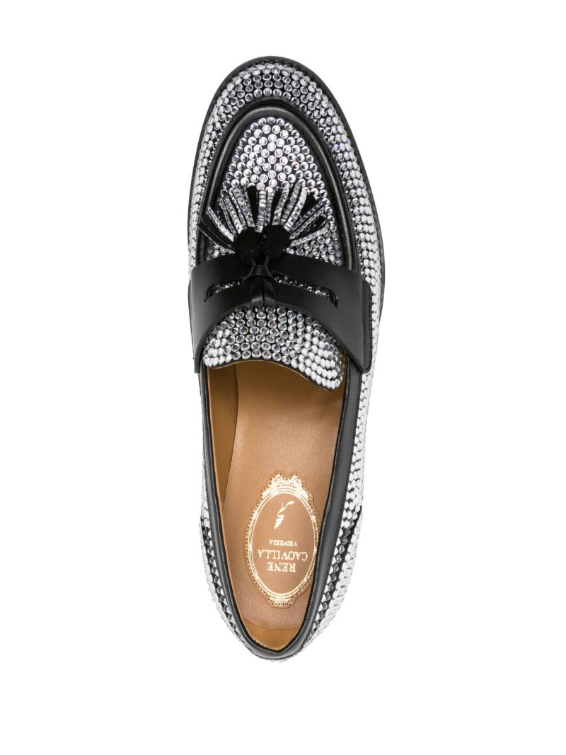 Black Embellished Leather Loafers