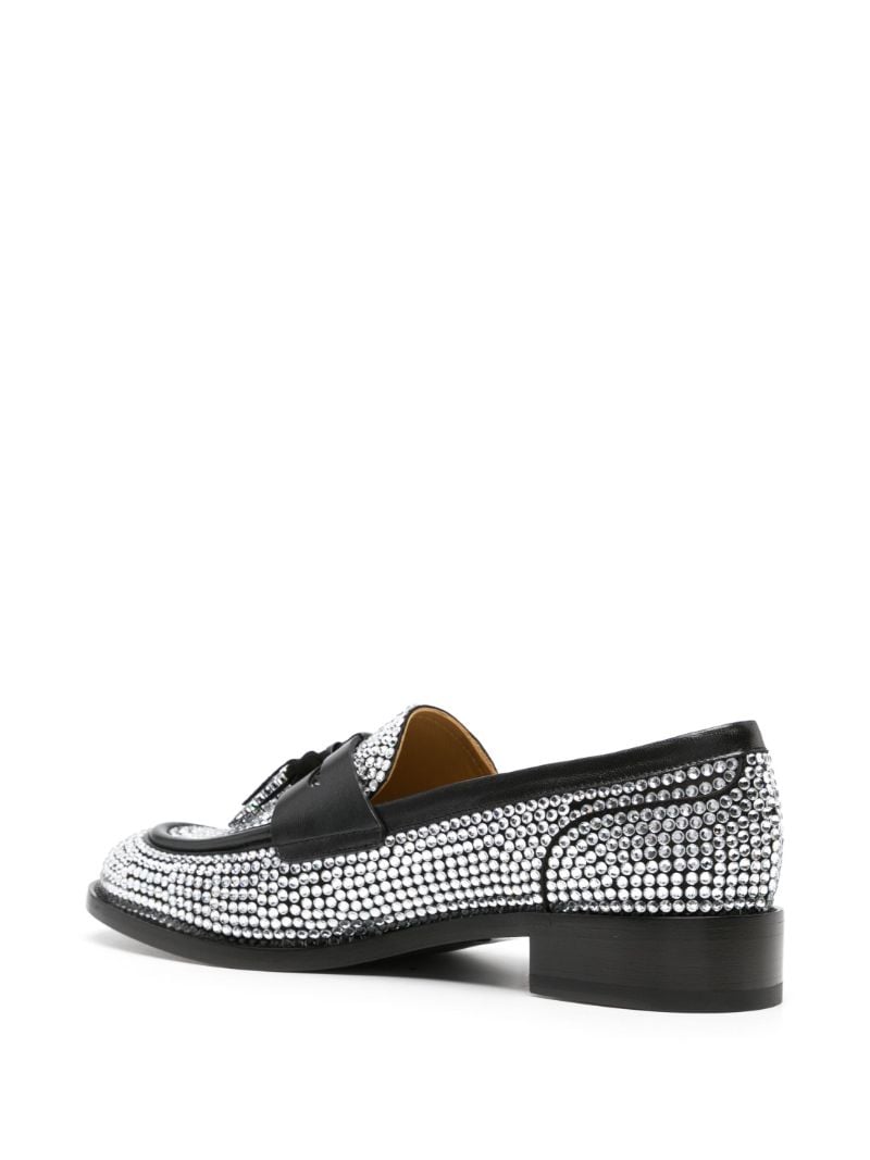 Black Embellished Leather Loafers