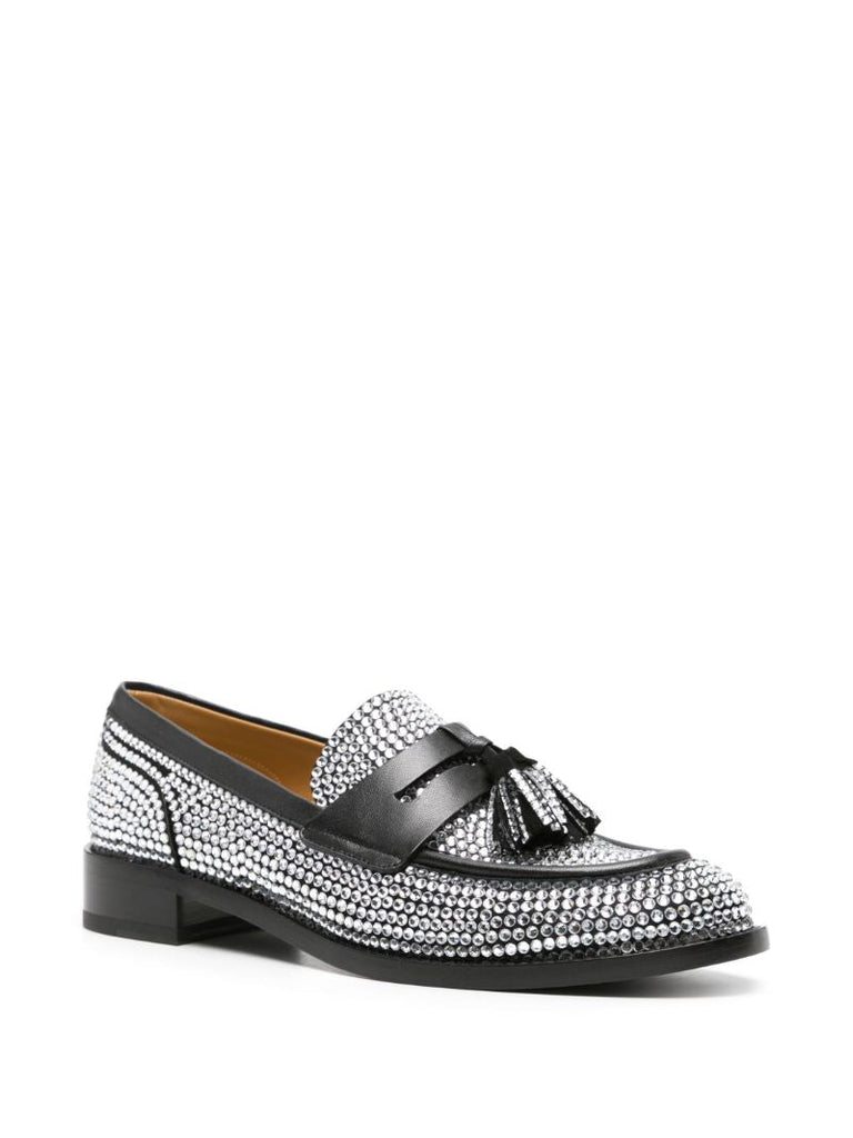 Black Embellished Leather Loafers