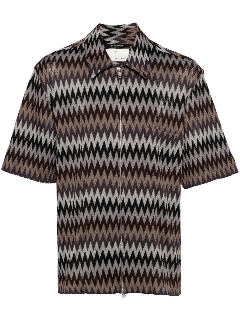 Brown Zigzag Zip-up Shirt
