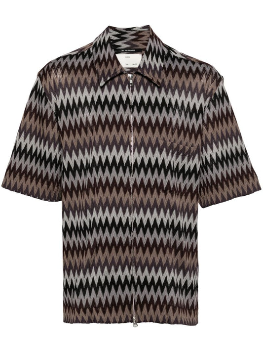 Brown Zigzag Zip-up Shirt