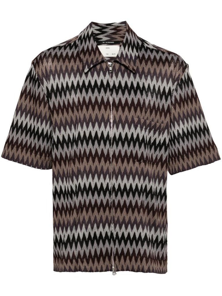 Brown Zigzag Zip-up Shirt
