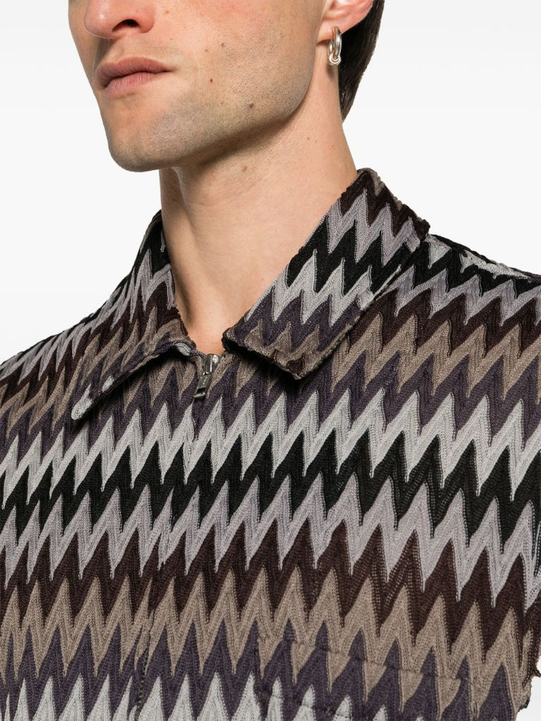 Brown Zigzag Zip-up Shirt