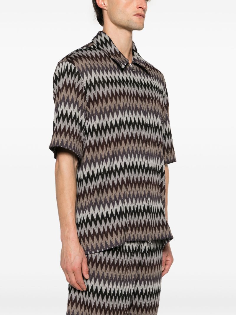 Brown Zigzag Zip-up Shirt