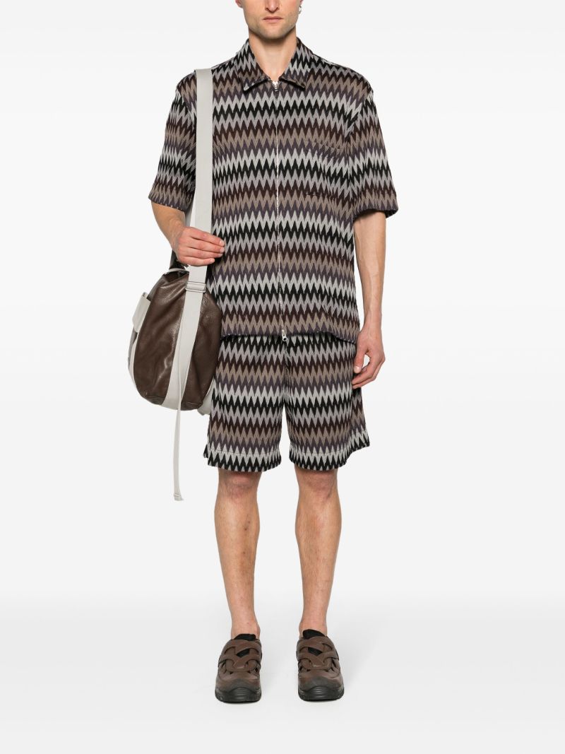 Brown Zigzag Zip-up Shirt
