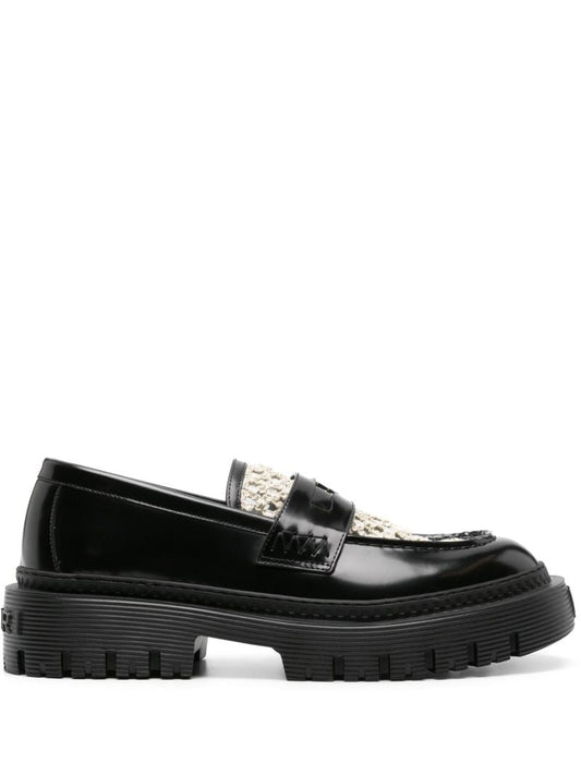 Black Jumbo Crochet-panel Loafers