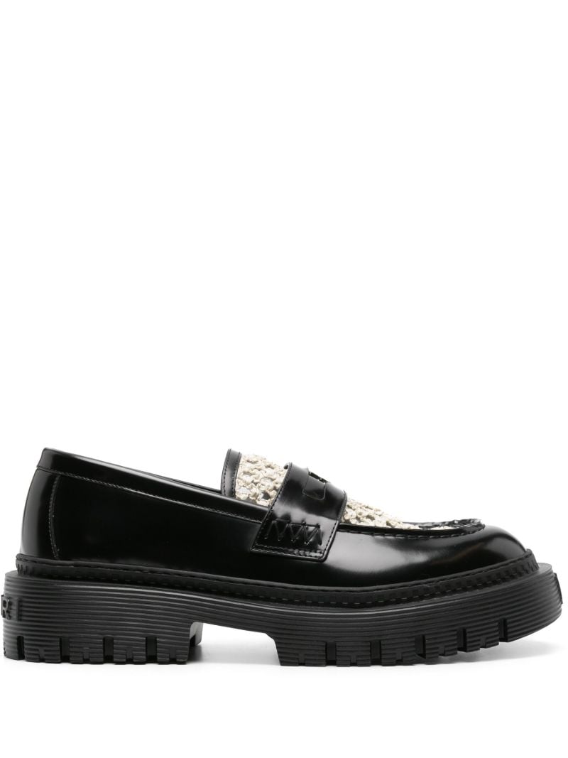 Black Jumbo Crochet-panel Loafers