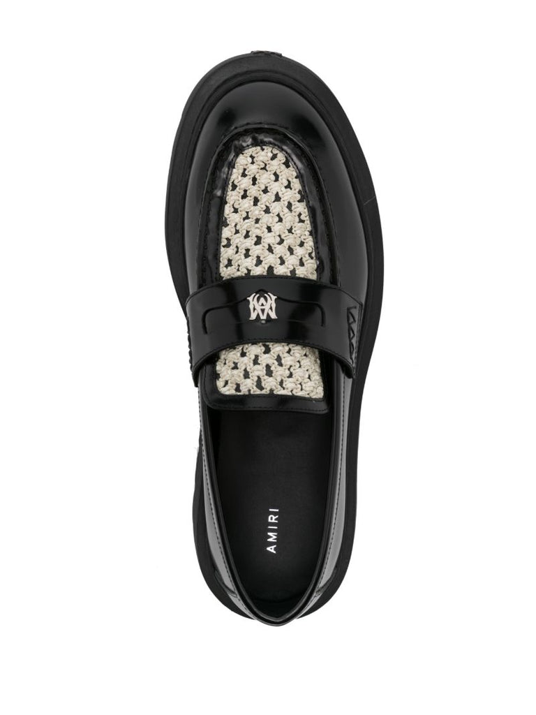 Black Jumbo Crochet-panel Loafers