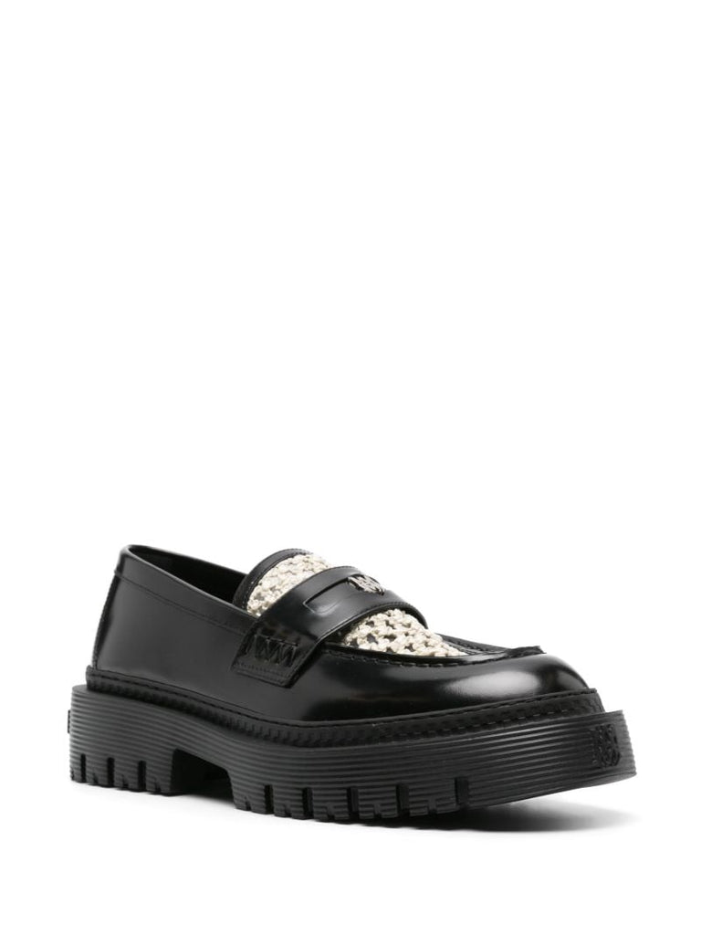 Black Jumbo Crochet-panel Loafers
