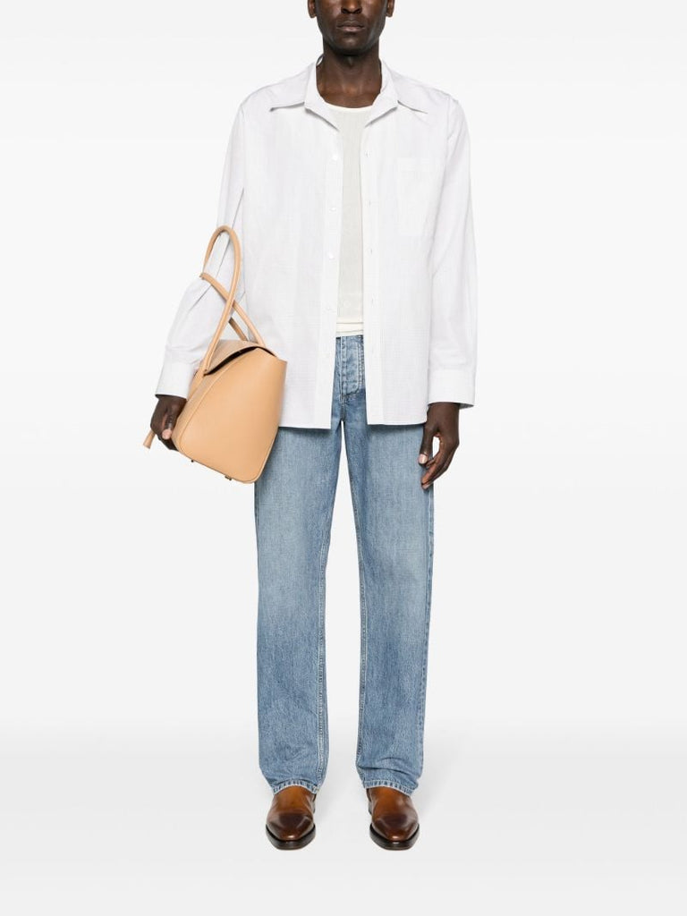 White Micro-check Button-up Shirt