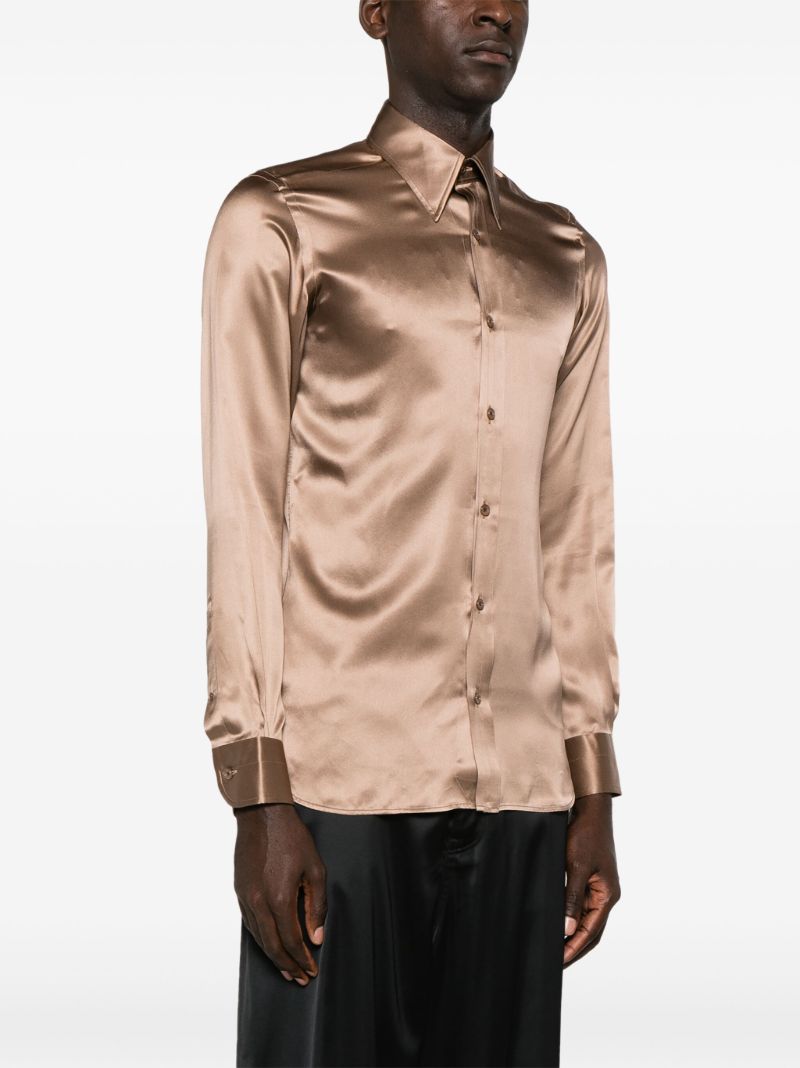 Brown Point-collar Silk Shirt