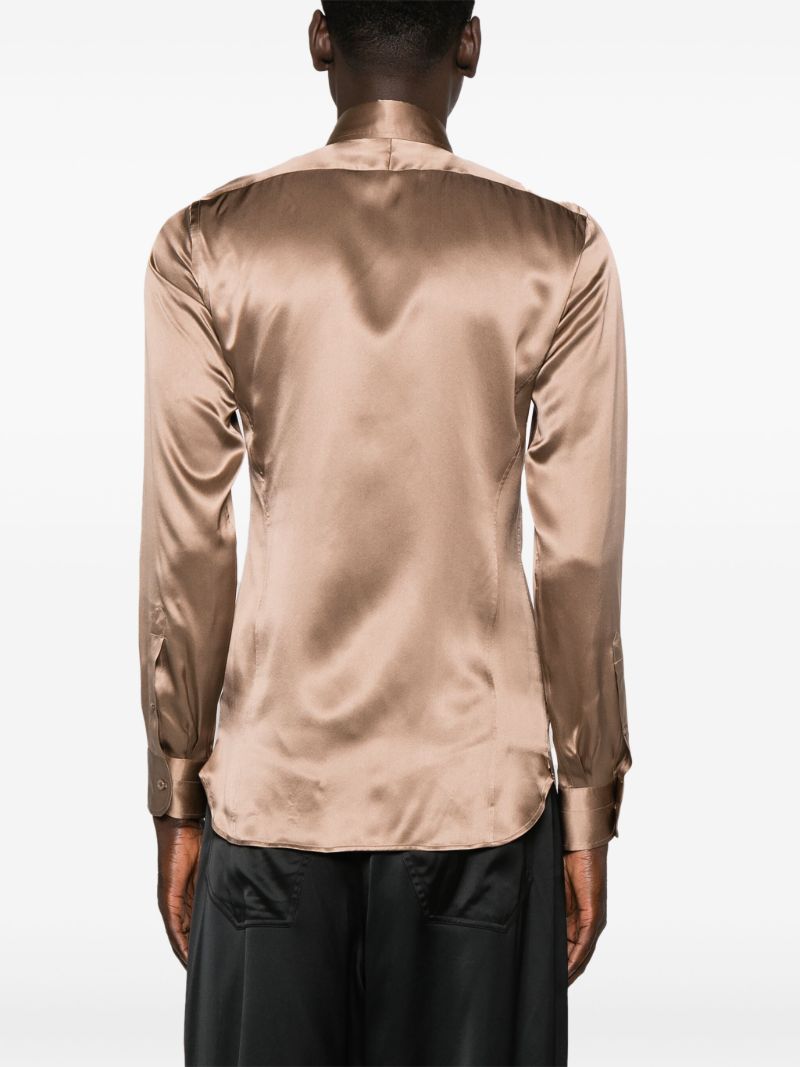 Brown Point-collar Silk Shirt