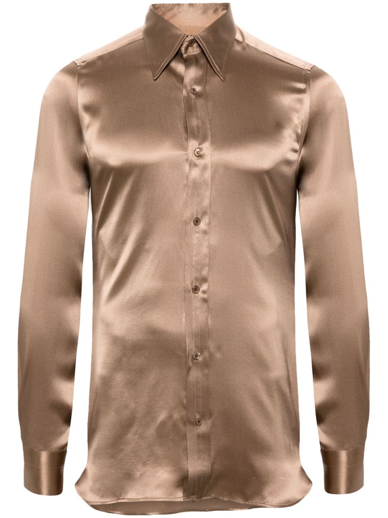 Brown Point-collar Silk Shirt