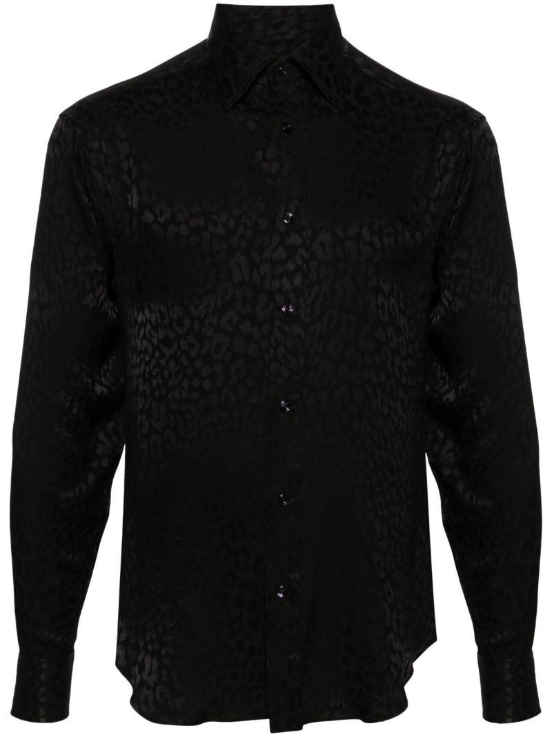 Black Leopard-jacquard Silk Shirt