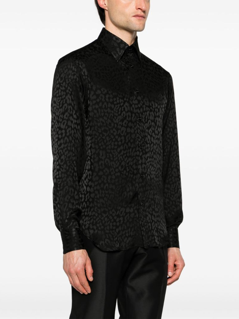 Black Leopard-jacquard Silk Shirt
