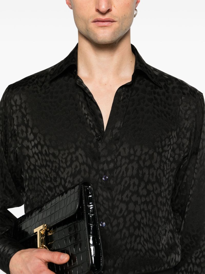 Black Leopard-jacquard Silk Shirt